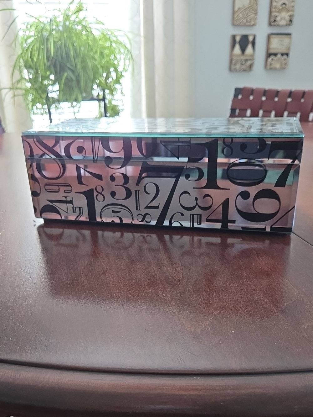 Mirrored Number Pattern Glass Accessory Box - Picture 3 of 4